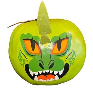 2/$20 3/$25 Halloween Large Pumpkin Decorative Sculpture Green Dinosaur 8” NEW